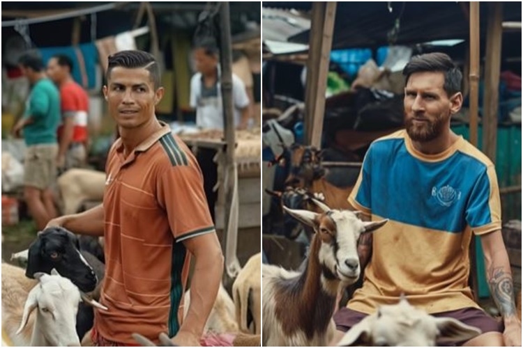 Kocak, Cristiano Ronaldo dan Lionel Messi jadi Jualan Kambing Kurban Idul Adha 2024