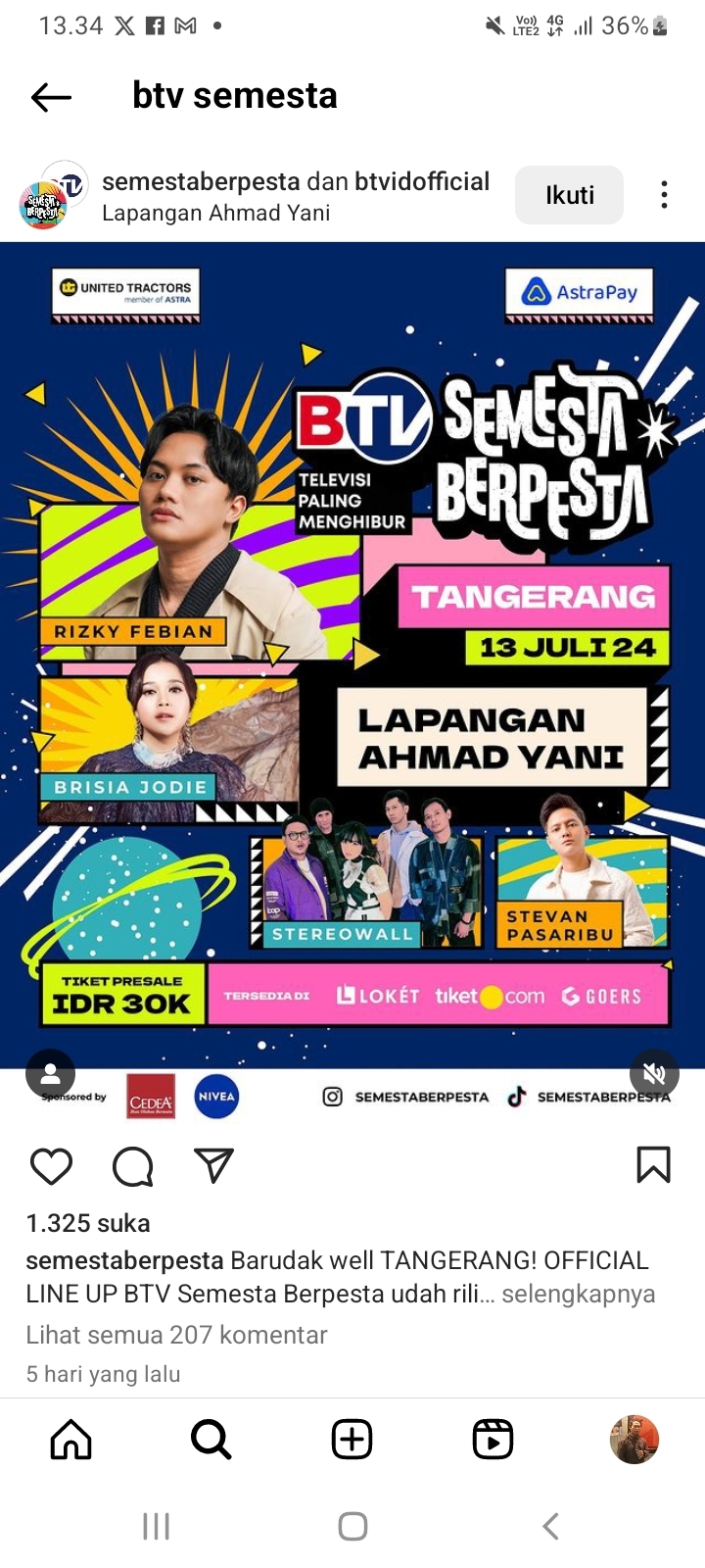 Konser Rizky Febian, Brisia Jodie, Stereowall dan Steven Pasaribu di BTV Semesta Berpesta Tangerang Pekan Ini, Tiket Rp 30 Ribu