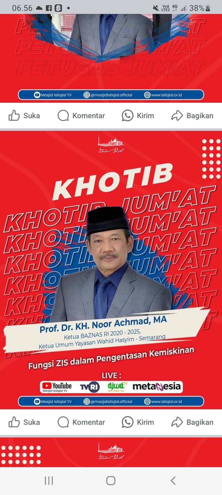 Jadwal Shalat Jumat di Masjid Istiqlal Jakarta Pusat, Khotib Prof Nomor Achmad Tema Fungsi ZIS dalam Pengentasan Kemiskinan