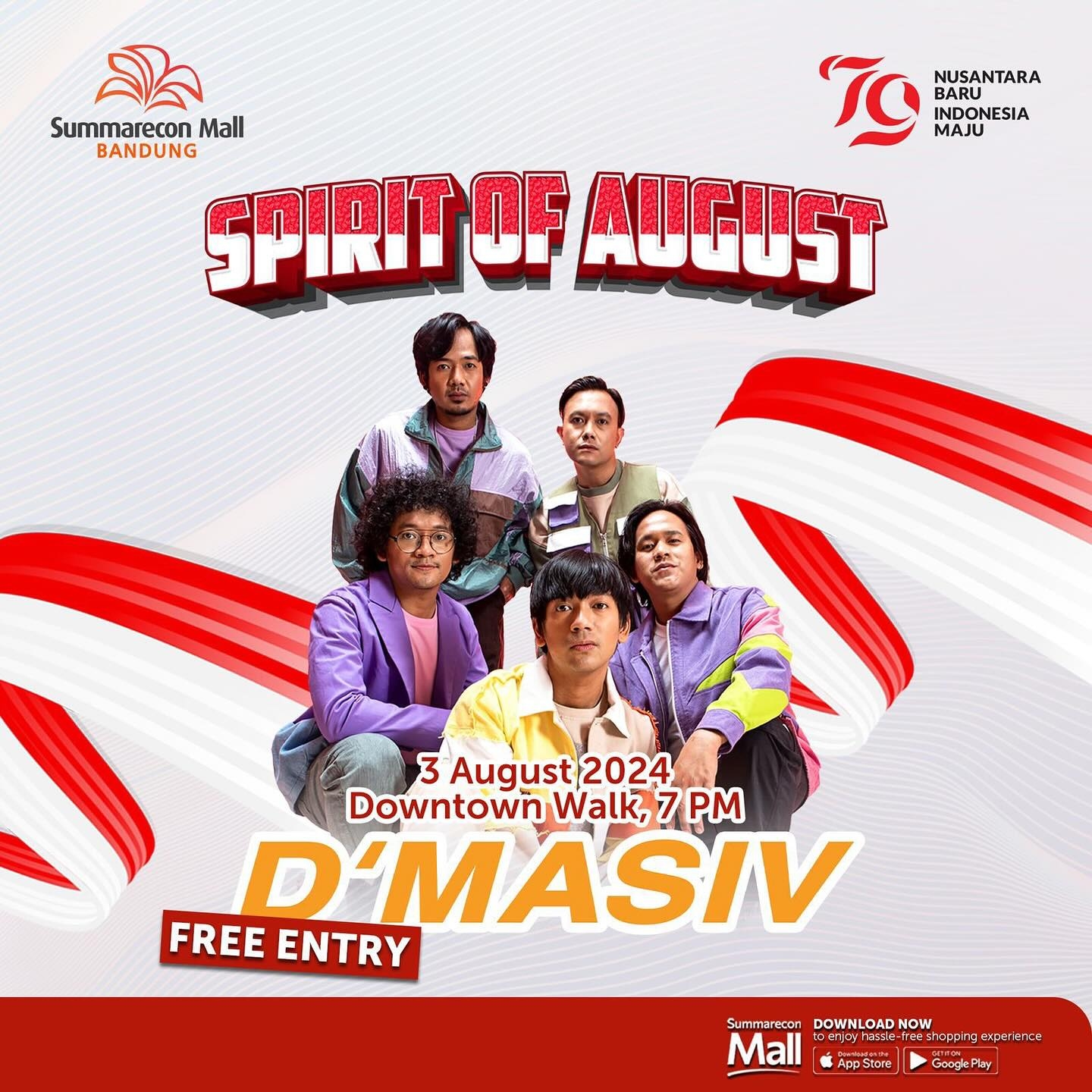 KONSER GRATIS! Spirit of August Menghadirkan D'Masiv dan Ello di Summarecon Mall Bandung, Catat Tanggalnya