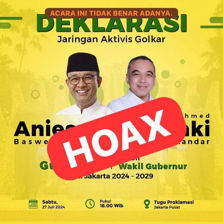 Heboh Rencana Deklarasi Pasangan Anies Baswedan - Zaki Iskandar untuk Pilgub Jakarta 2024, Golkar DKI: Itu Tidak Benar alias Hoax