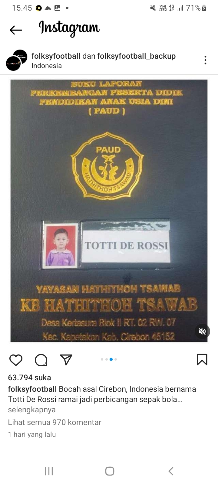 Bocah Asal Cirebon Diberi Nama Totti De Rossi, Jadi Perbincangan Orang Italia, Legenda AS Roma