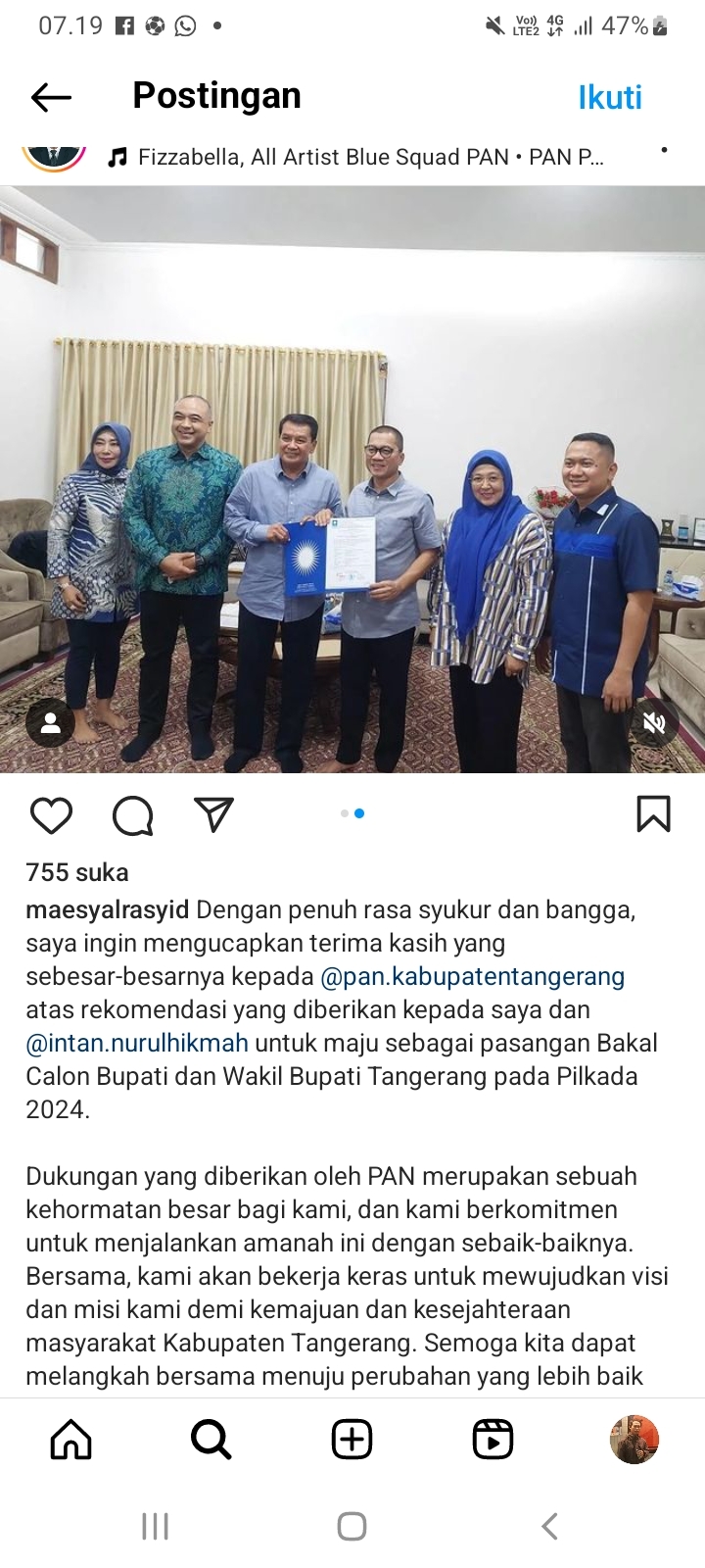 PAN Resmi Dukung Maesyal Rasyid–Intan Nurul Hikmah Jadi Bacalon Bupati dan Wakil Bupati Tangerang 2024