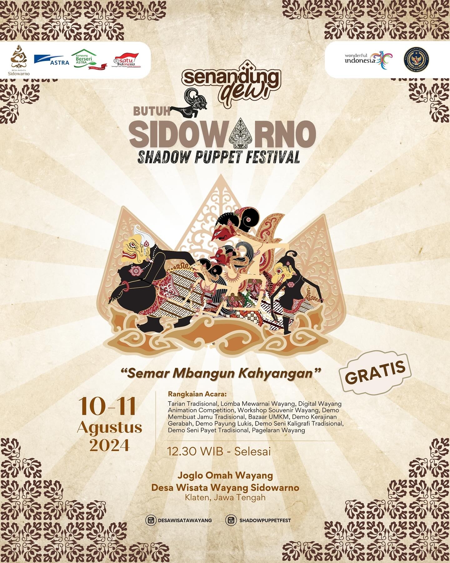 GRATIS! Akhir Pekan Ini Ada Pertunjukan Wayang Kulit di Joglo Omah Wayang Sidowarno Klaten, Lakon: Semar Mbangun Kahyangan