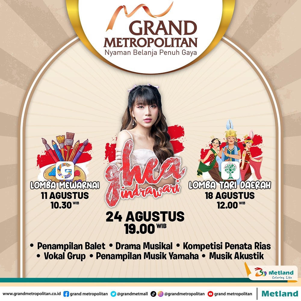 CATAT! Konser Gratis Ghea Indrawari Jadi Puncak Acara Karnaval Nusantara di Grand Metropolitan Bekasi, Berikut Rangkaian Acaranya!