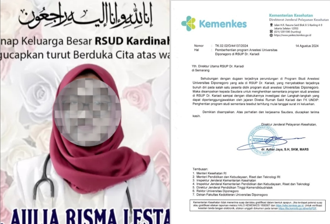 Dokter PPDS Bunuh Diri, Kemenkes Hentikan Sementara Program Studi Anestesi Undip
