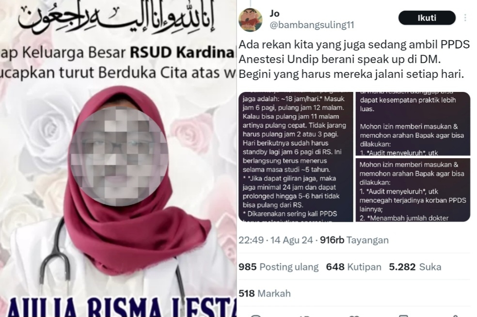 Selain Karena Dibully, Rekan Seperjuangan Dokter PPDS Anestesi yang Bunuh Diri di Kamar Kos, Ungkap Jam Jaga yang Tak Masuk Akal