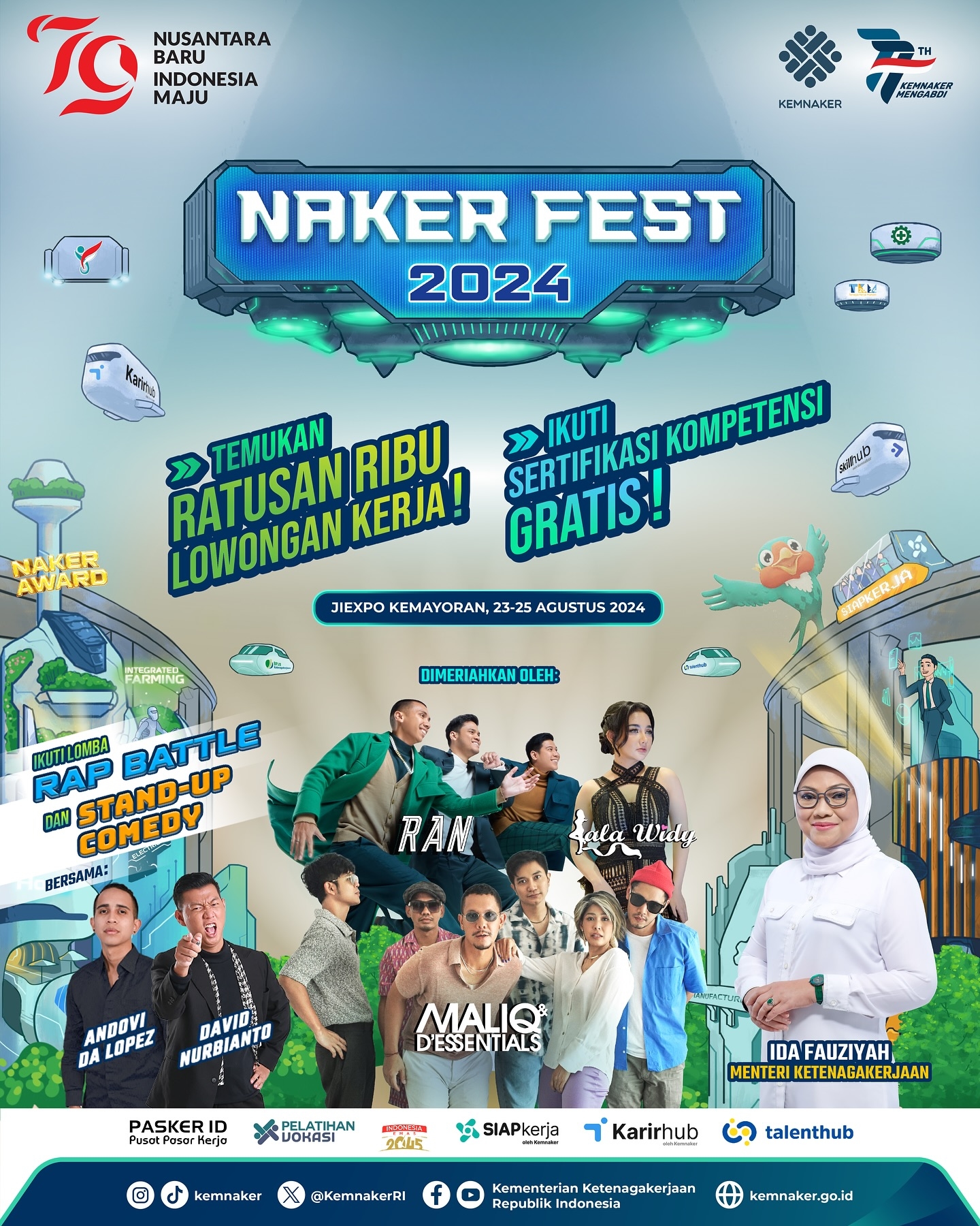 SERBU! Naker Fest 2024 di JIExpo Kemayoran Akhir Pekan Ini, Tersedia 110.000 Lowongan Kerja, Dimeriahkan oleh RAN, Lala Widy dan Maliq & D’Essentials