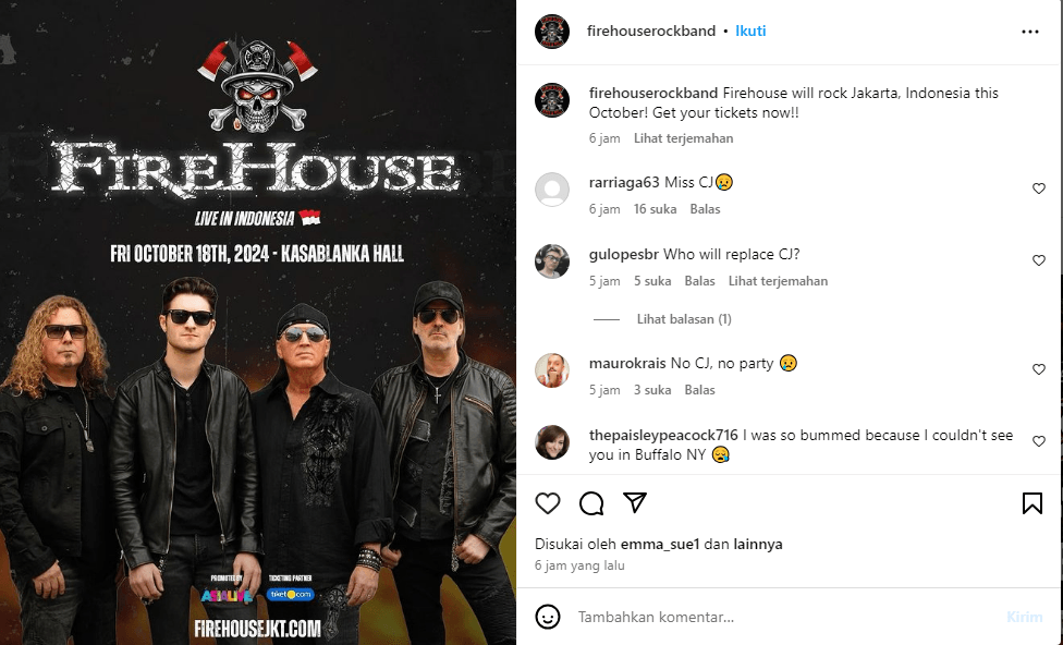 War Tiket Hari Ini Untuk Nonton Konser Firehouse di Jakarta 18 Oktober 2024, Begini Cara Beli Tiket hingga Jadwal Konser Firehouse