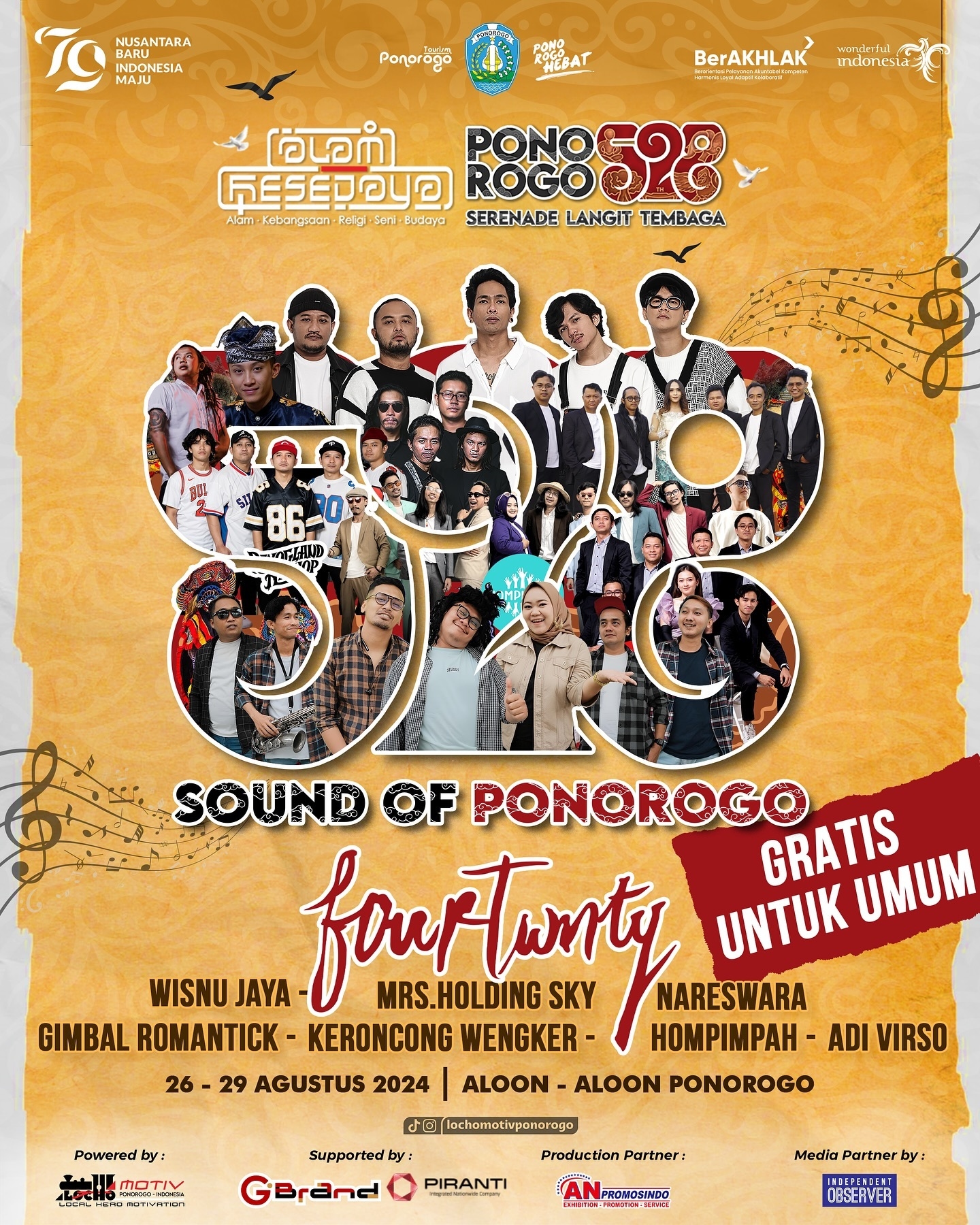 KONSER GRATIS! SOUND OF PONOROGO Digelar Pekan Ini, Menghadirkan FOURTWNTY, Nareswara hingga Hompimpah, Cek Lokasinya Di Sini