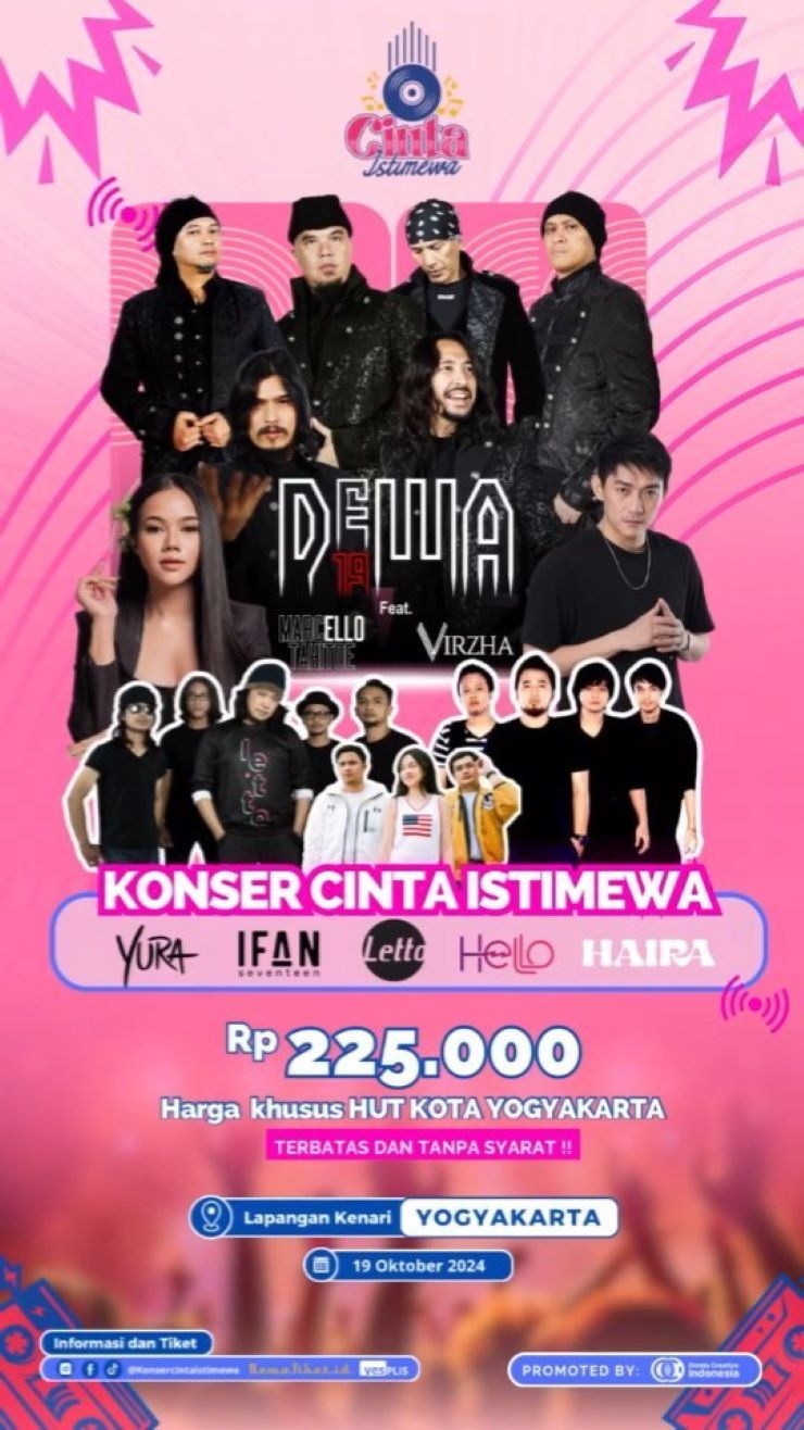 Harga Tiketnya Rp 225 Ribu, Konser Cinta Istimewa 2024 di Jogja Menghadirkan DEWA 19, Yura Yunita, Letto hingga Hello Band, Catat Tanggalnya!