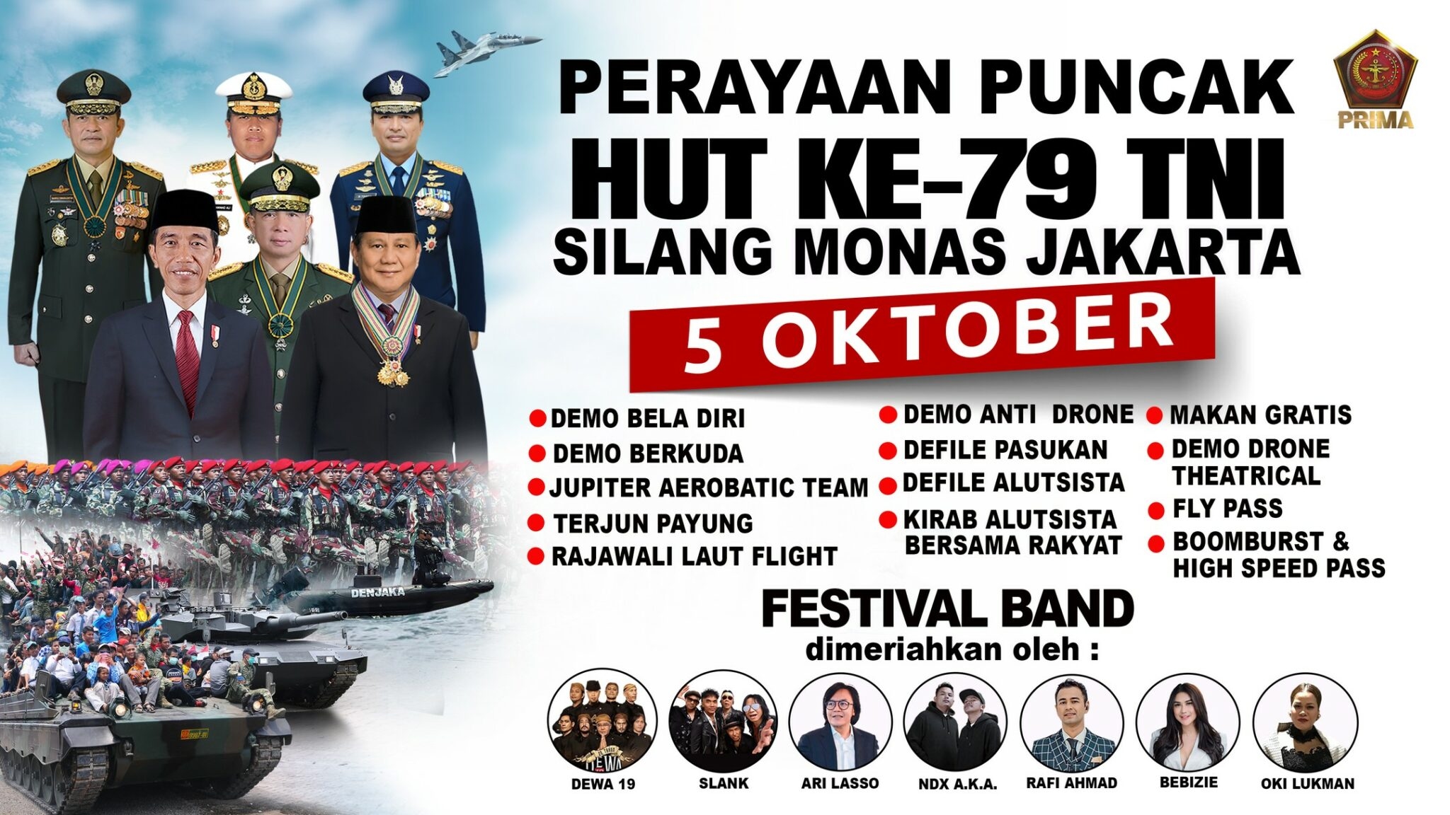 KONSER GRATIS! Pesta Rakyat HUT TNI di Monas Menghadirkan Dewa 19, Slank, Ari Lasso hingga NDX AKA, Catat Tanggalnya Agar Tak Ketinggalan
