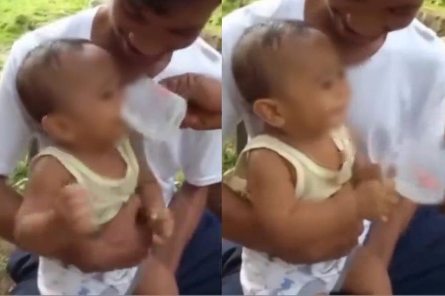 Bawa Balita Ke Tongkrongan, Orang Tua Ini Diam Saja Saat Anaknya Dicekoki Arak Oleh Seorang Pria