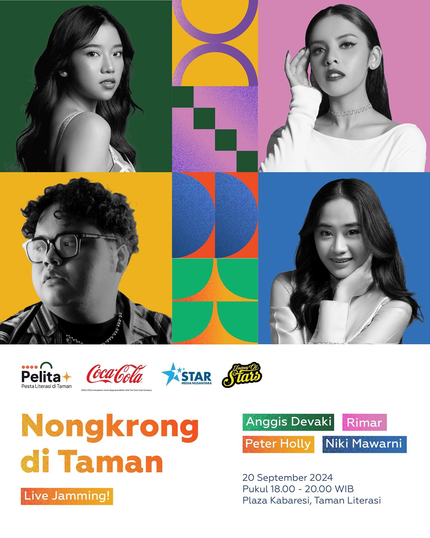Malam Sabtu Butuh Hiburan Gratis? Ayo Kita Nongkrong di Taman Literasi: Live Jammin! Menampilkan Anggis Devaki, Rimar, Peter, dan Niki Mawarni