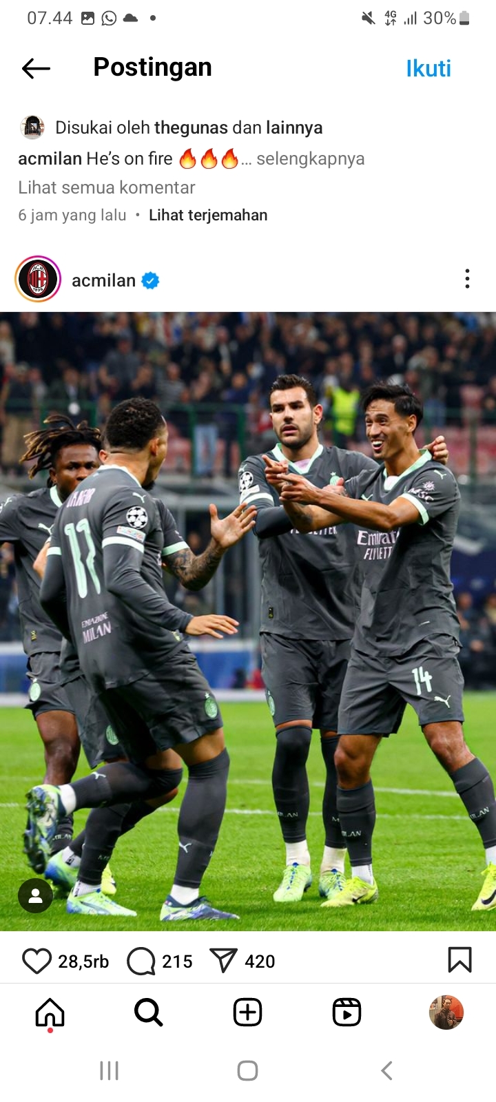 Skor Akhir AC Milan Vs Club Brage, Kemenangan Perdana di Liga Champions Musim Ini, Pemain Keturunan Indonesia 2 Gol