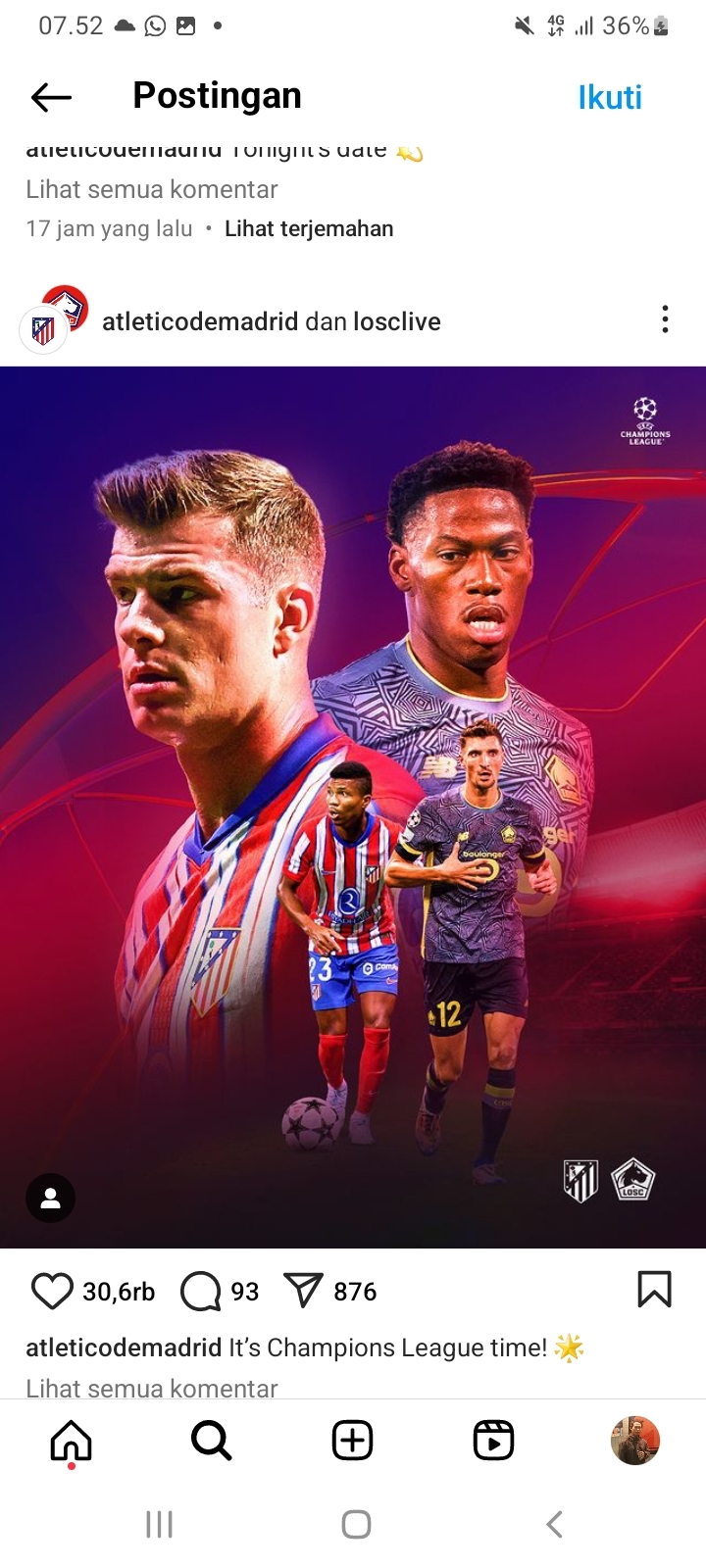 Skor Akhir Atletico Madrid Vs Lille, Tuan Rumah Dipermalukan 1-3 Bikin Posisi Merosot di Klasemen Liga Champions