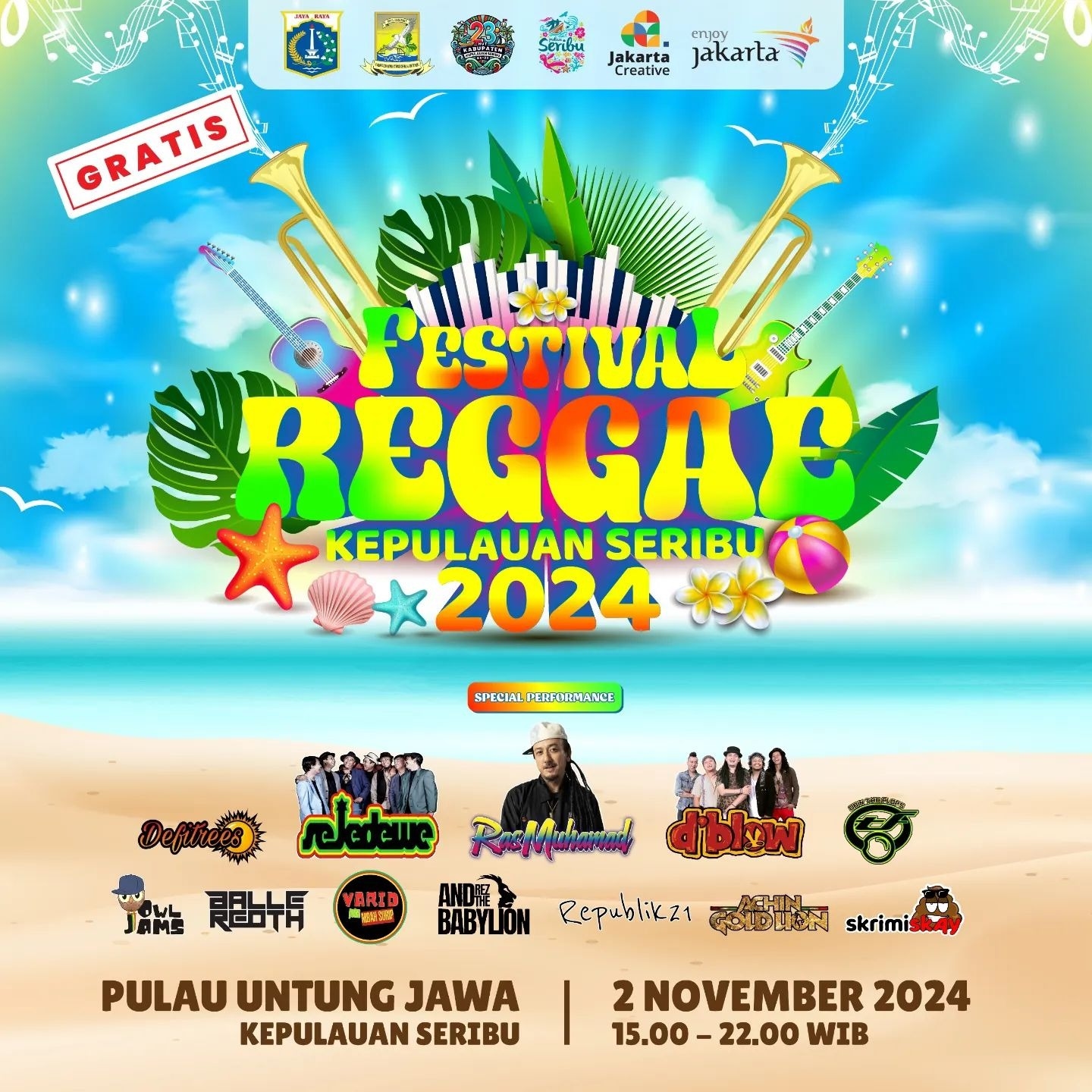 GRATIS! Festival Reggae Bakal Digelar di Pantai Sakura Kepulauan Seribu pada 2 November 2024, Menampilkan Ras Muhamad, Sejedewe, hingga Rafi Gimbal