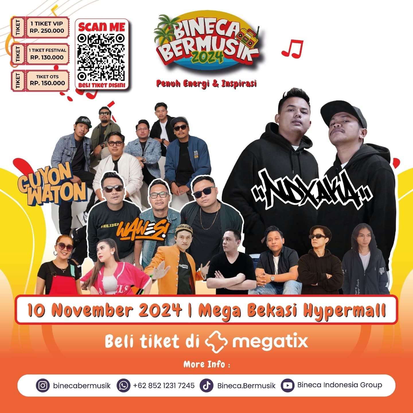 Warga Bekasi Merapat! NDX AKA, OM Wawes dan Guyon Waton Bakal Meriahkan Bineca Bermusik 2024 di Mega Bekasi Hypermall, Segini Harga Tiketnya