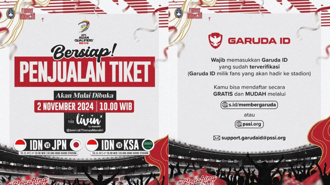 Penjulan Tiket Timnas Indonesia Vs Jepang di Kualifikasi Piala Dunia 2026 Dimulai Sabtu 2 November, Begini Cara Beli dan Daftar Akun Garuda ID