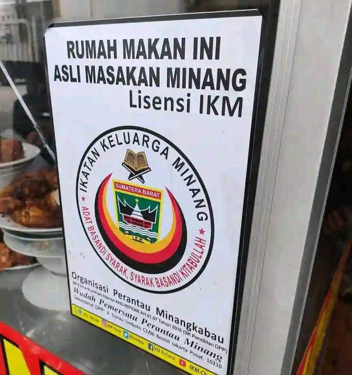 Heboh Penempelan Lisensi di Rumah Makan Padang, Ketua DPP Ikatan Keluarga Minang Sebut Hanya Sebagai Cita Rasa