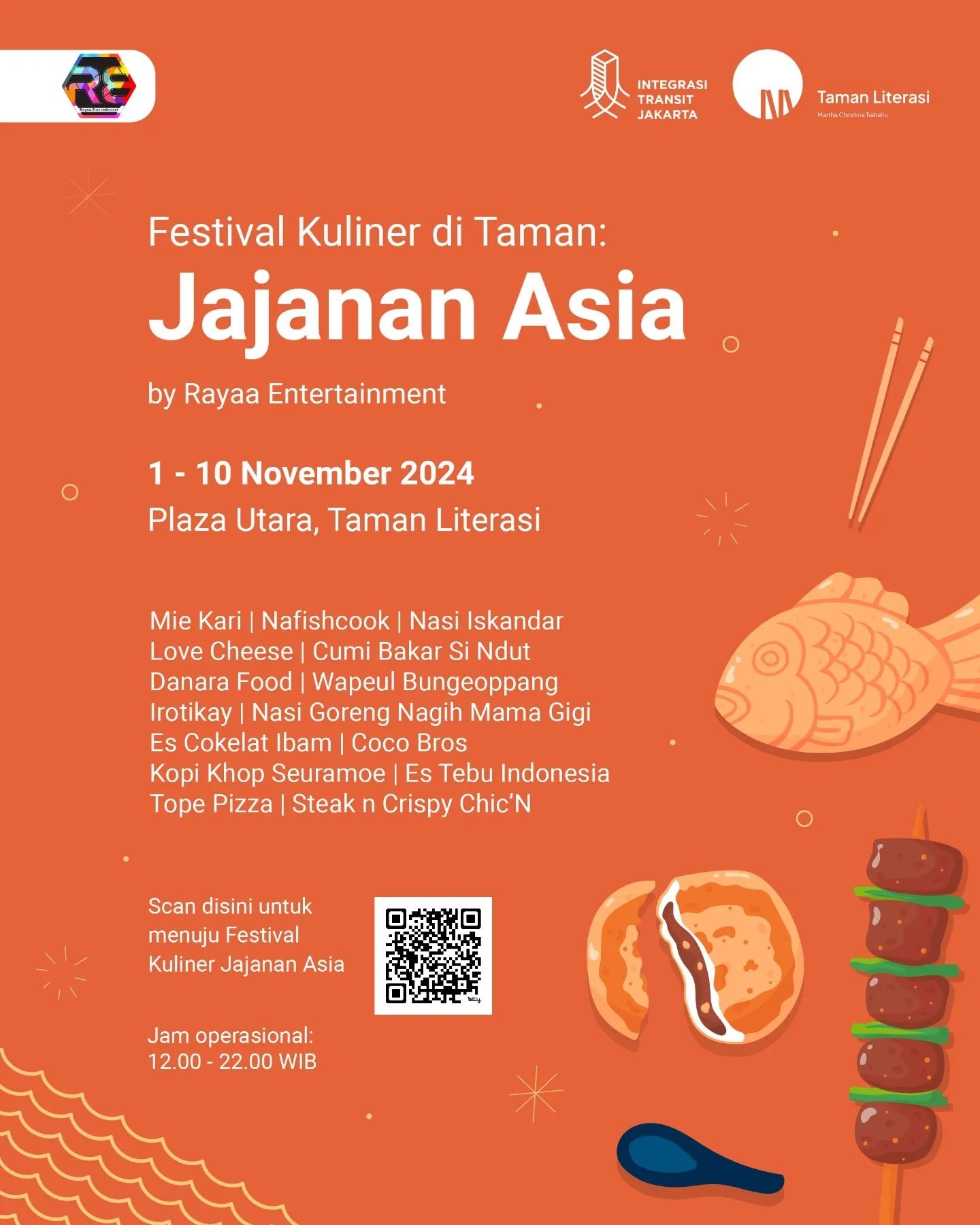 YUK! Berburu Makanan di Festival Kuliner Jajanan Asia, Digelar di Taman Literasi pada 1 - 10 November 2024, Simak Pilihan Menu yang Tersedia