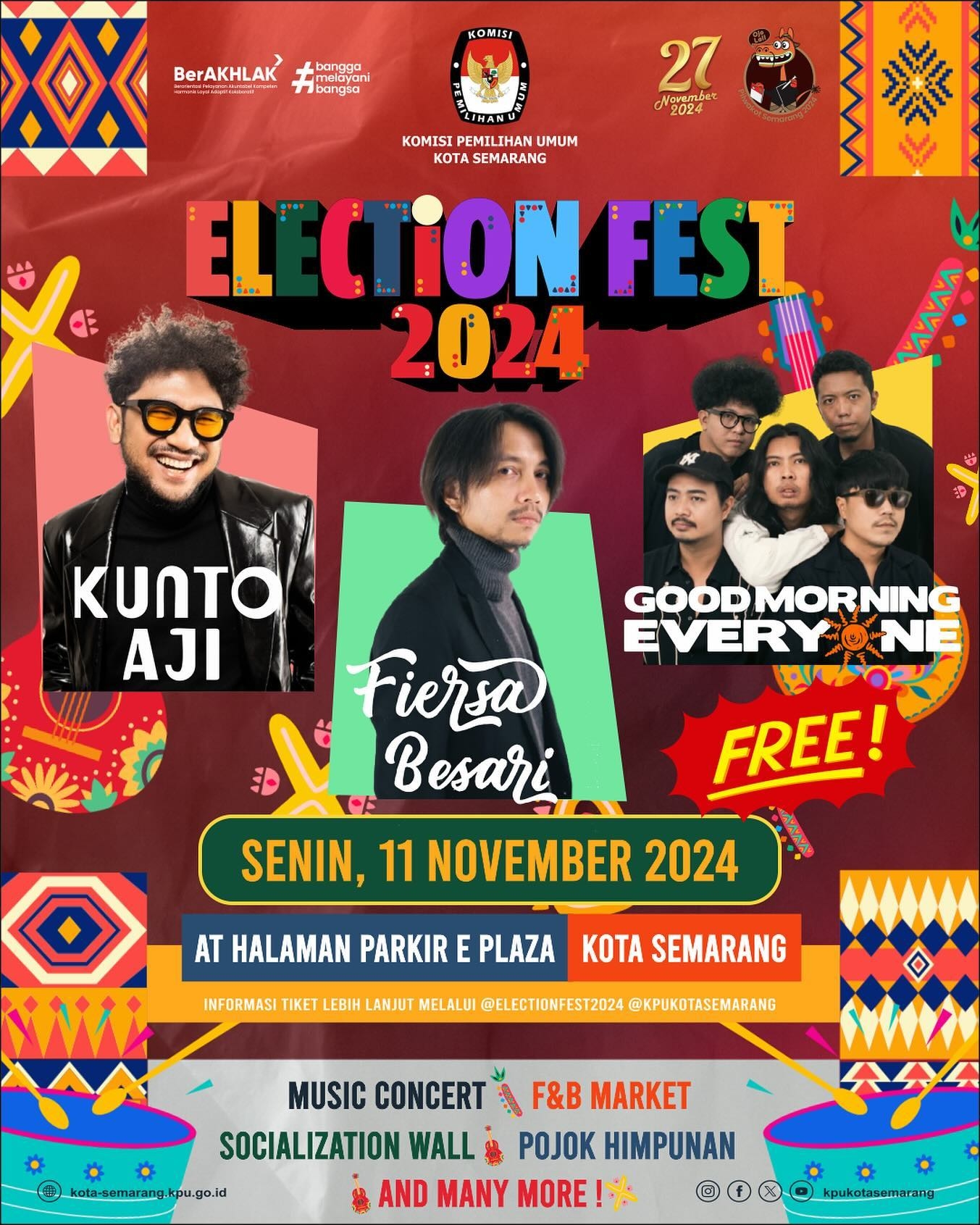 Konser Gratis! Election Fest 2024 Siap Goyang E Plaza Semarang, Dimeriahkan Kunto Aji, Fiersa Besari dan Good Morning Everyone, Catat Tanggalnya