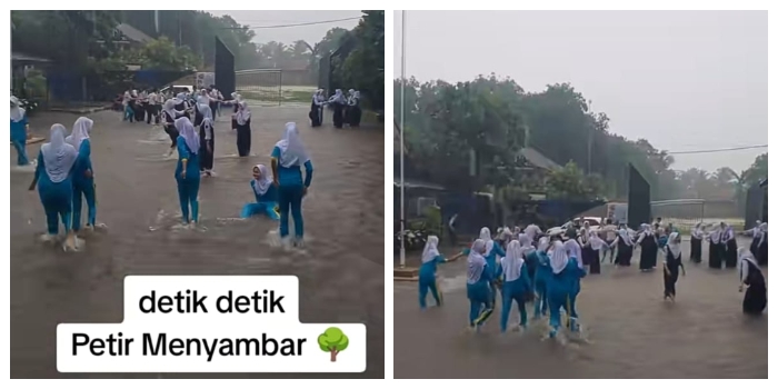 MENYERAMKAN! Viral Video Detik-detik Petir Menyambar saat Sekumpulan Siswa Bermain Hujan di Halaman Sekolah Bikin Heboh Netizen: Gurunya Kemana?