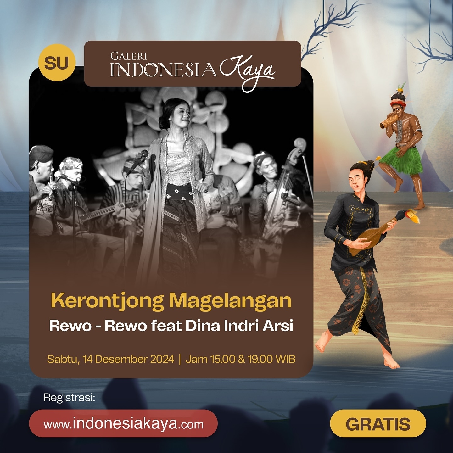 HIBURAN GRATIS AKHIR PEKAN: Kerontjong Magelangan Bakal Digelar di Grand Indonesia Jakarta, Menampilkan Rewo-Rewo feat Dina Indri Arsi, Cek Tanggalnya