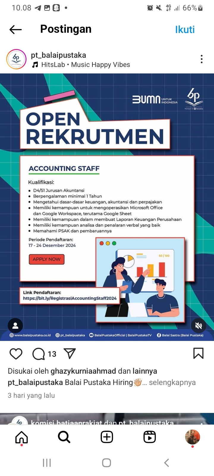 Lulusan D4 dan S1 Akuntansi Merapat, Ada Lowongan Kerja BUMN Balai Pusataka untuk Posisi Ini