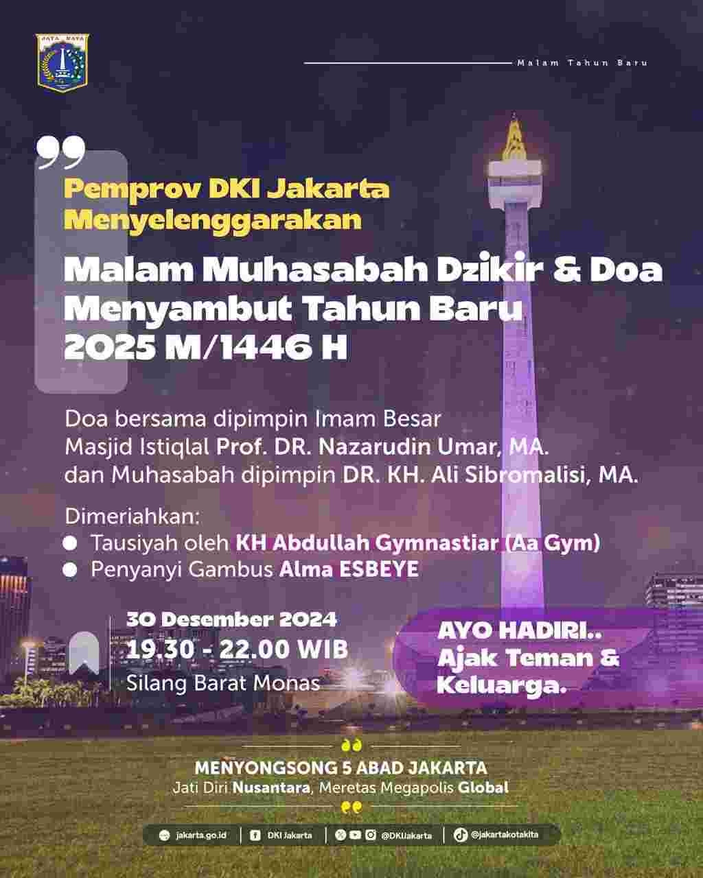 Pemprov DKI Gelar Malam Muhasabah Sambut Tahun Baru, Dihadiri Aa Gym hingga Alma ESBEYE