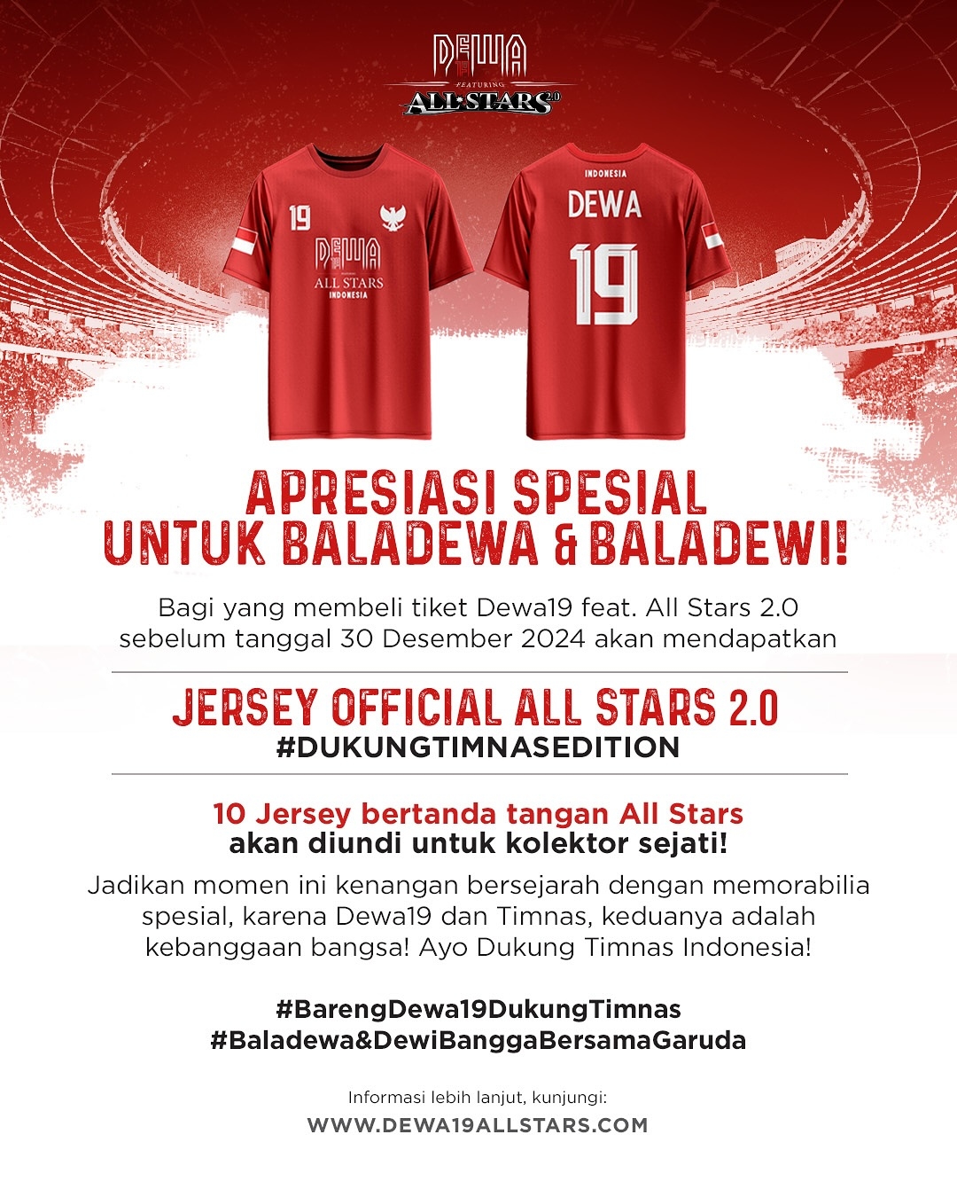 SIMAK! Ini Kompensasi untuk yang Sudah Beli Tiket Konser Dewa 19 Feat All Stars 2.0 di Stadion GBK, Ada Jersey Spesial Edition Dukung Timnas