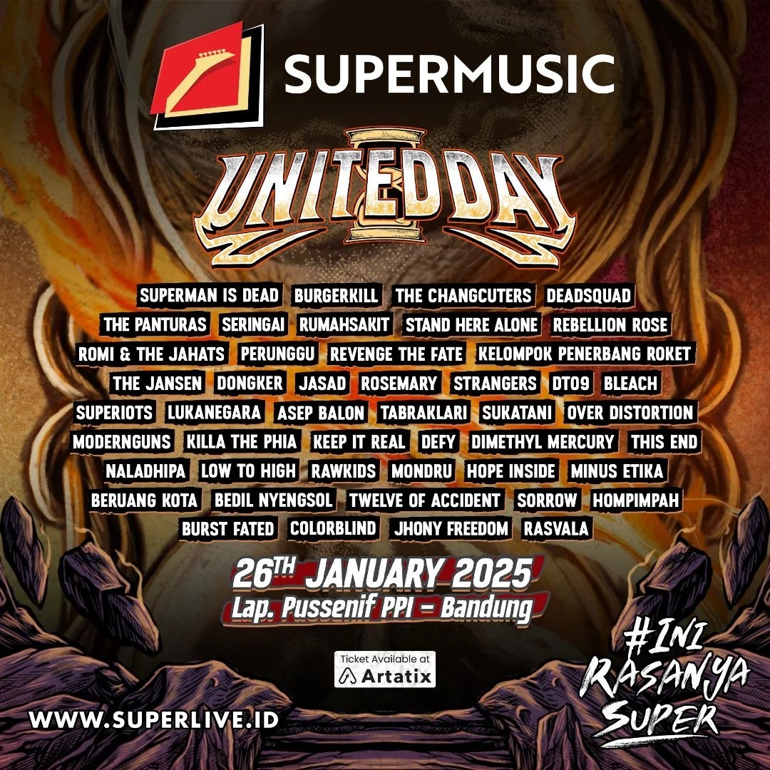 Berikut Line Up SUPERMUSIC UNITED DAY 8 di Lapangan Pussenif PPI Bandung pada 26 Januari, Menghadirkan 47 Musisi Lintas Genre dan Komunitas