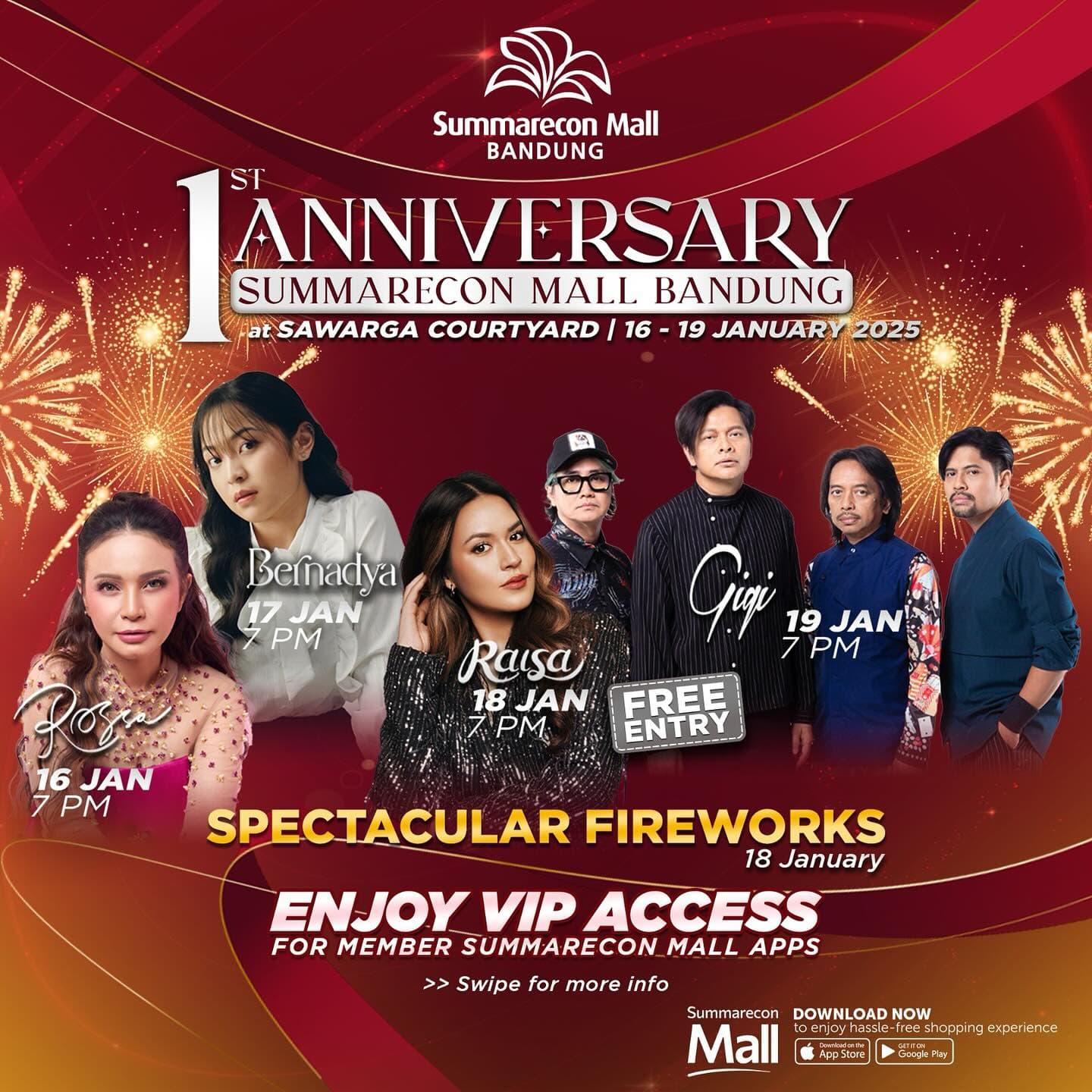 Konser Gratis 4 Hari Berturut-turut di Summarecon Mall Bandung, Menampilkan Rossa, Raisa, Bernadya dan Gigi Band, Berikut Jadwal Tampilnya