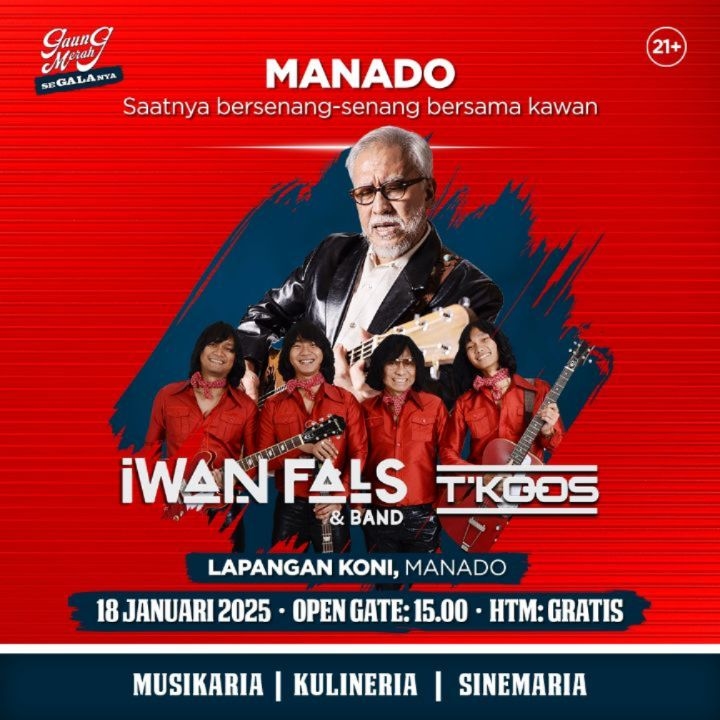 INGAT! Konser Gratis Iwan Fals Bersama Gaung Merah SeGALAnya di Manado Digelar Sabtu 18 Januari 2025, Catat Waktu Open Gate dan Lokasinya di Sini