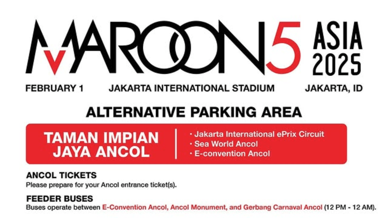 Jelang Konser Maroon 5 di Stadion JIS Akhir Pekan Ini: Berikut 3 Kantong Parkir Serta Akses Menuju Lokasi, Kuota Terbatas!