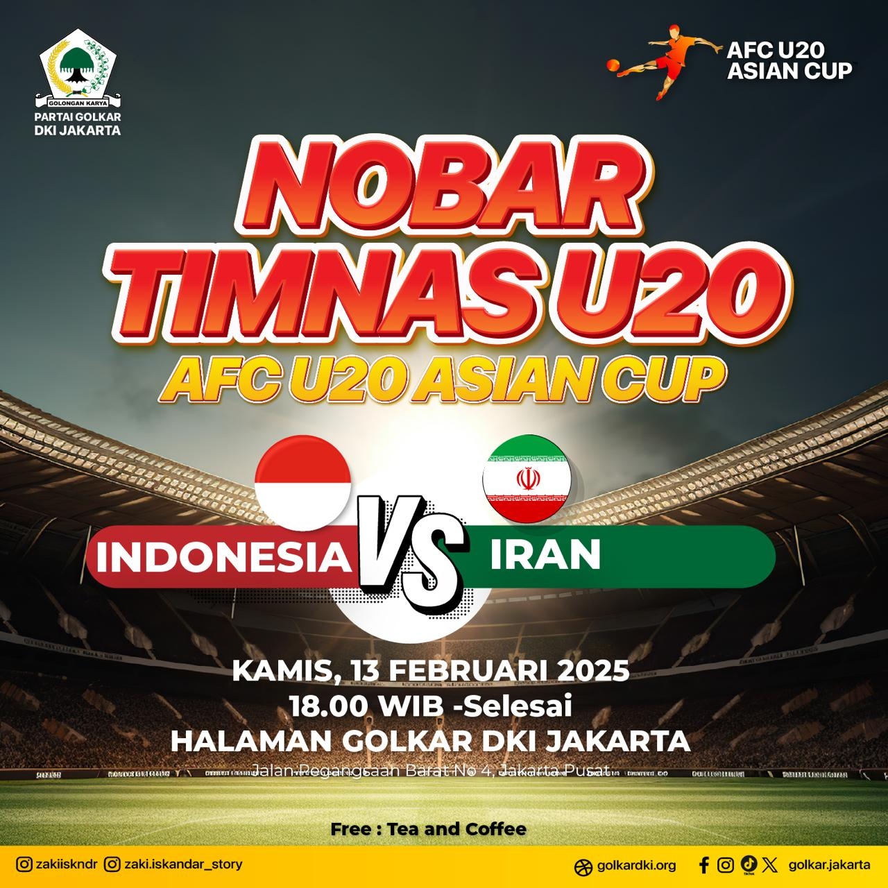 Besok Nobar Gratis Timnas U-20 Vs Iran di Kantor Golkar Jakarta, Datang Yuks!