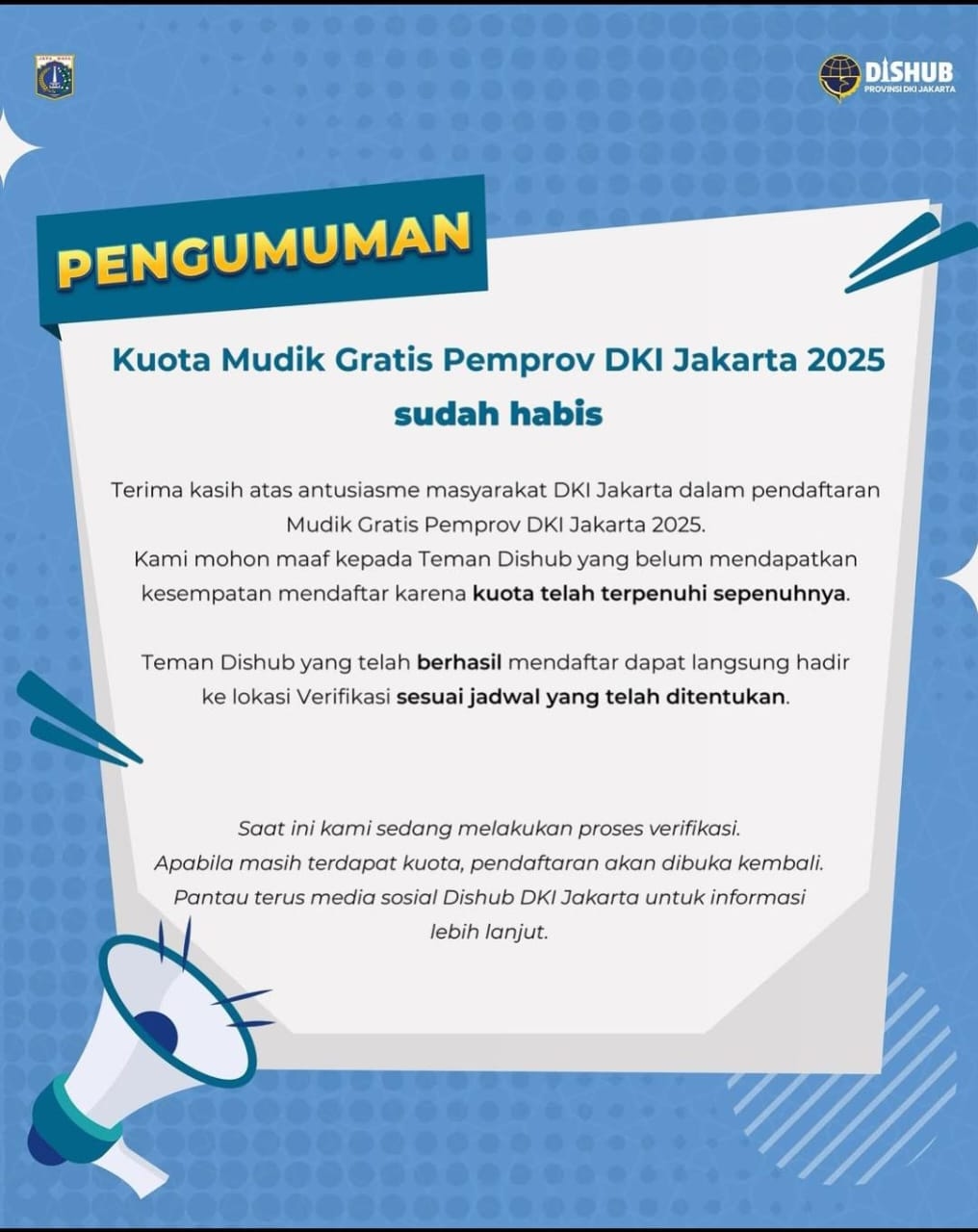 Waduh! Kuota Mudik Gratis 2025 Pemprov Jakarta Sudah Ludes di Hari Pertama Pendaftaran Dibuka, Apa Bakal Ada Lagi?