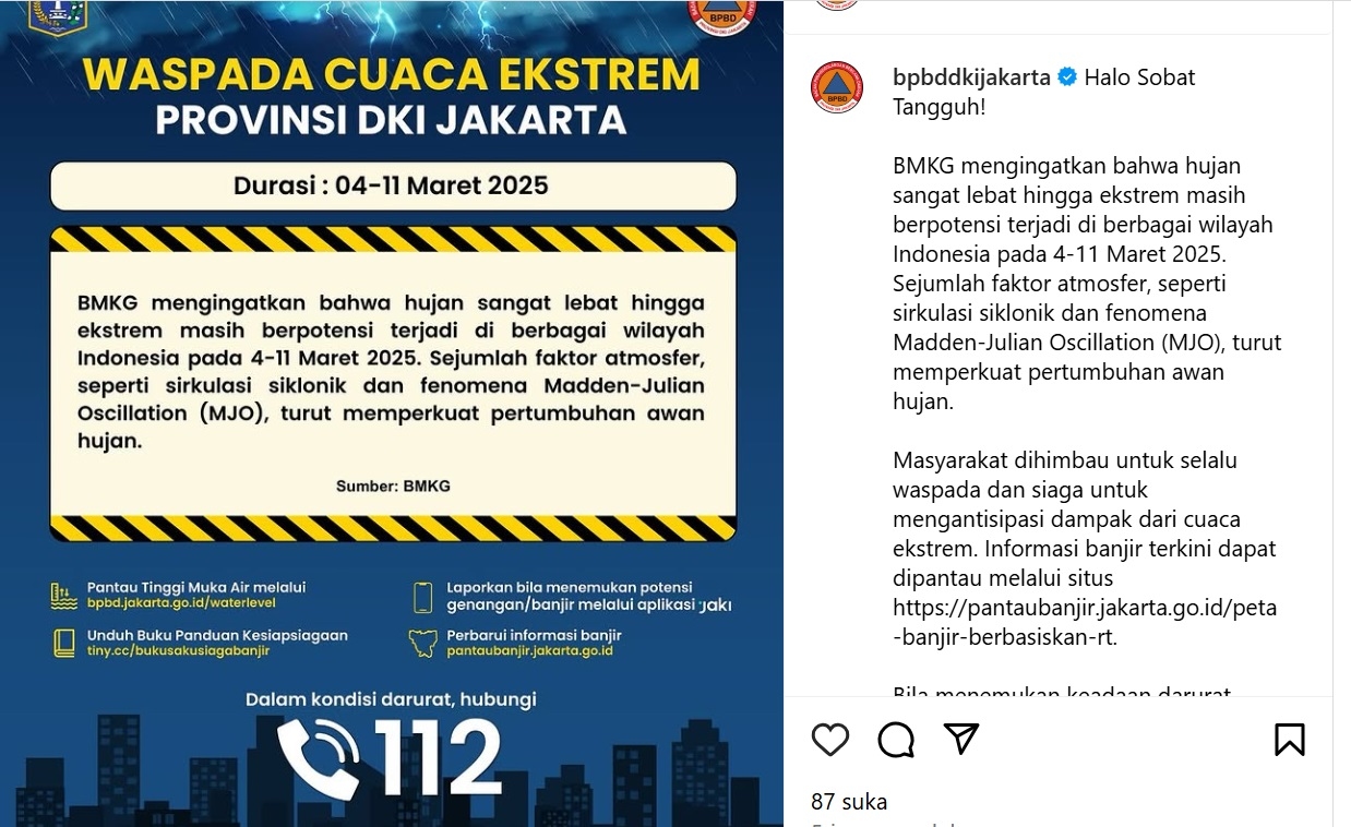 Tak Hanya Tanggal 11-20 Maret, BMKG Ingatkan Potensi Hujan Sangat Lebat hingga Ekstrem Juga Bisa Terjadi di Hari Hari Sebelumnya