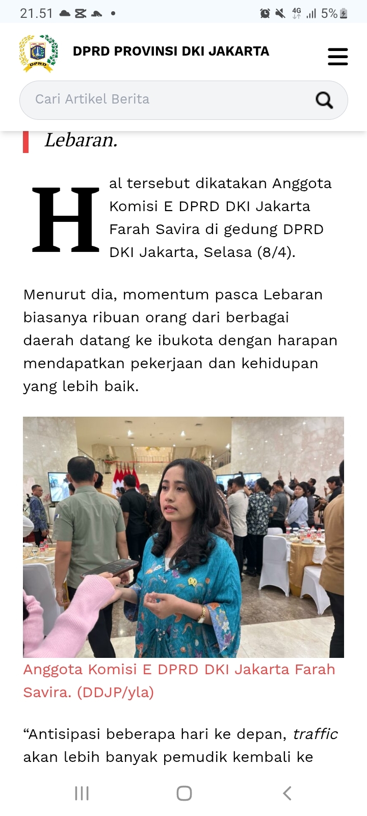 Legislator Golkar Farah Savira Minta Pemprov DKI Jakarta Antisipasi Lonjakan Pendatang Baru
