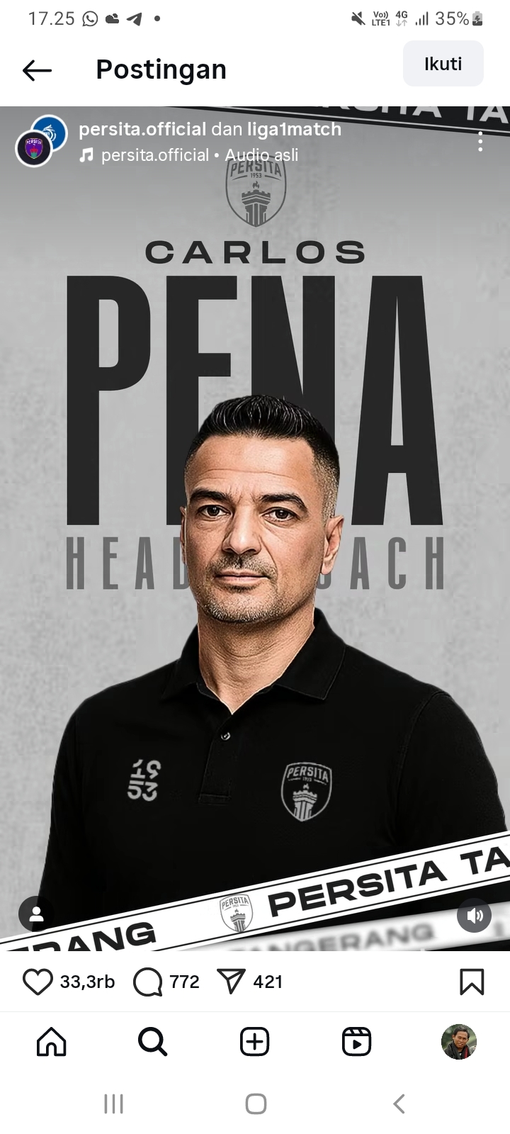 Presiden Klub Persita Zaki Iskandar Sebut Penunjukan Pelatih Baru Carlos Pena Buka Peluang Rebut Juara Liga 1