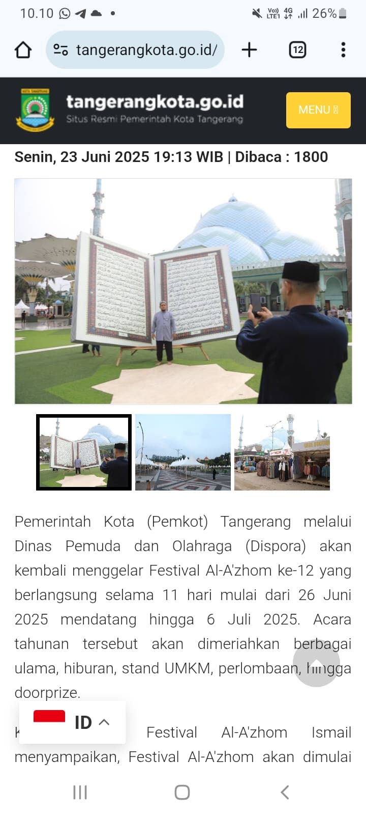 Warga Tangerang Datang! Festival Al-Azhom Mulai 26 Juni 2025, Ada Ceramah, Hiburan Musik hingga Hadiah Umrah