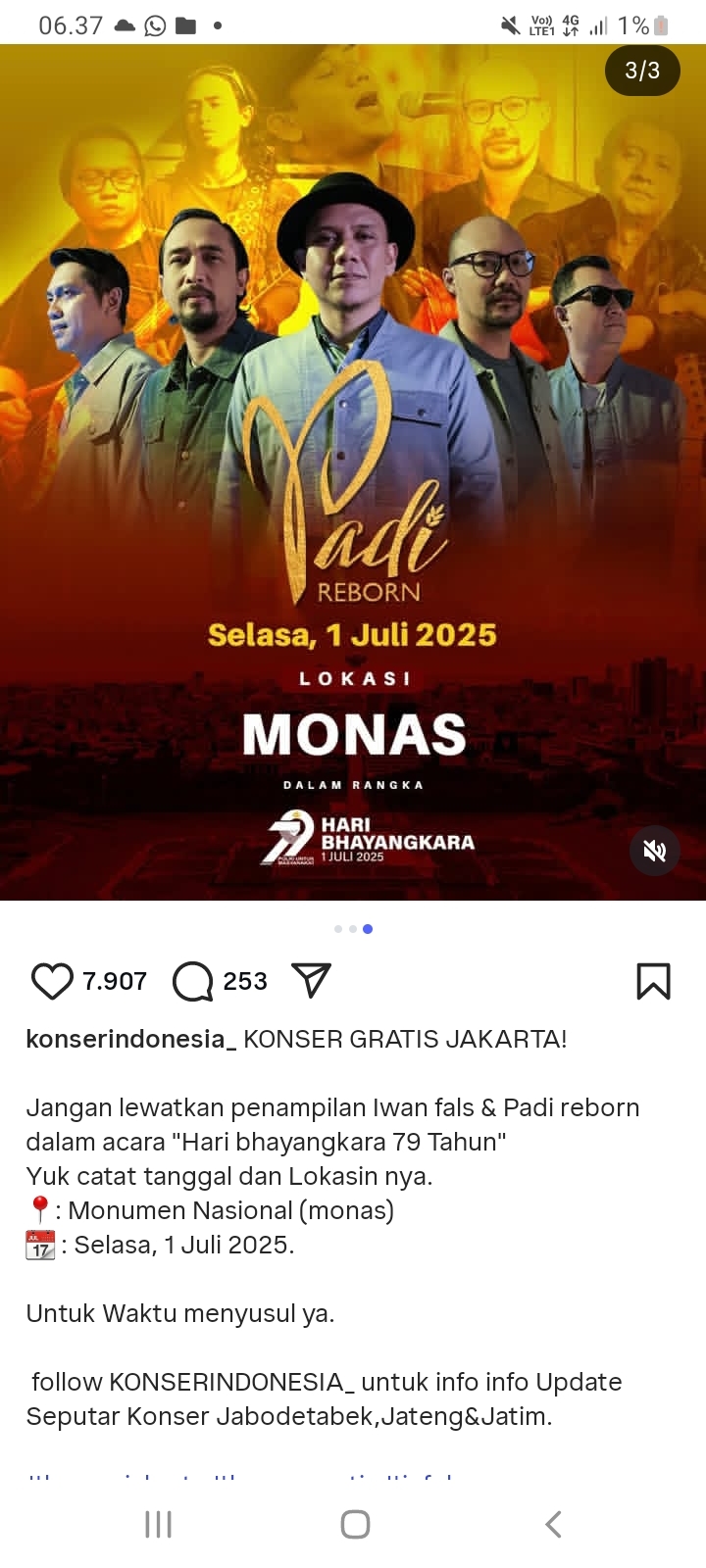 Jangan Lupa! Besok Konser Gratis Padi Reborn di Monas Jakarta, Banyak yang Asyik Juga di Sana