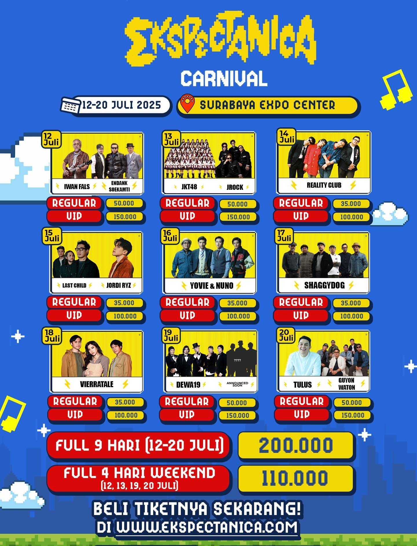 Ekspectanica Carnival 2025: 9 Hari Full Konser di Surabaya Expo Center, Ada Iwan Fals, JKT48, Dewa 19 hingga Vierratale, Harga Tiket Mulai Rp 35.000
