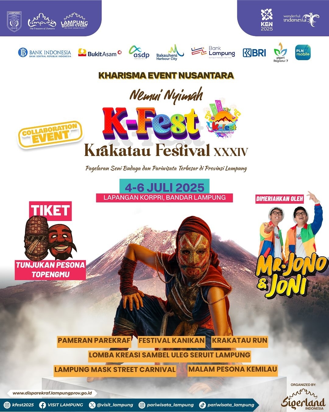 K-Fest 2025 Resmi Dibuka: Pagelaran Seni Budaya dan Pariwisata Terbesar di Lampung, Dimeriahkan Mr Jono & Joni hingga Karnaval Topeng, Cek Lokasinya!