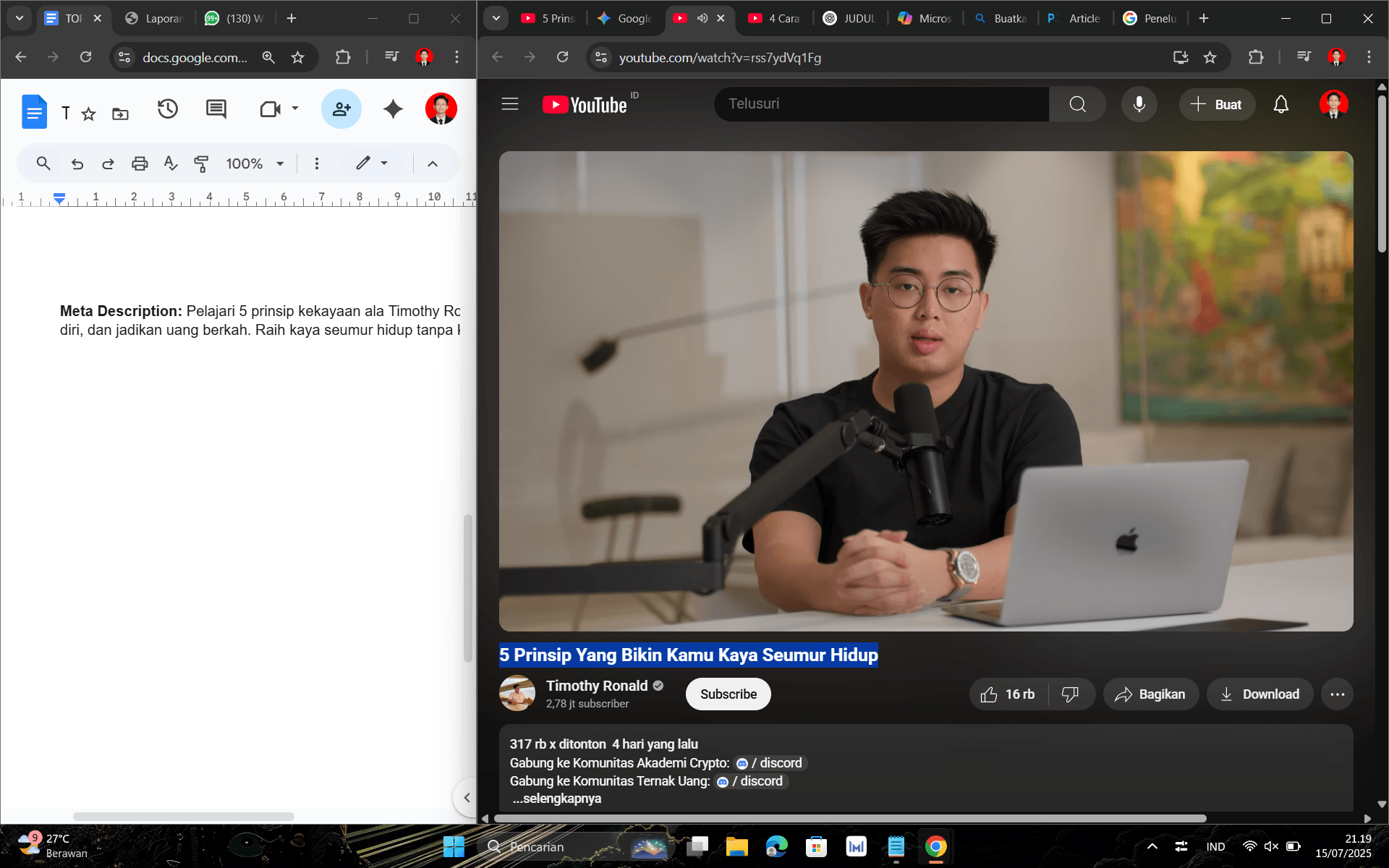 Jangan Asal Cari Uang! Terapkan 5 Prinsip Ini ala Timothy Ronald agar Kaya Seumur Hidup