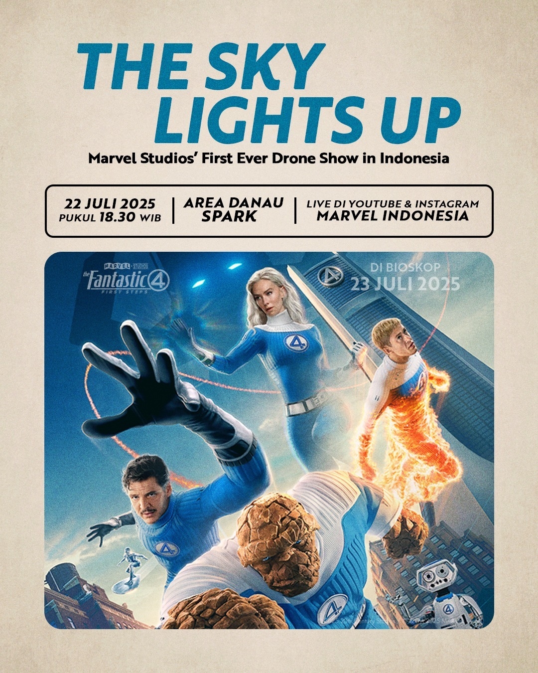 Gratis! Marvel Studios Gelar Pertunjukan Drone Terbesar The Sky Lights Up di Jakarta pada Selasa Lusa, Terinspirasi Film Fantastic Four: First Steps