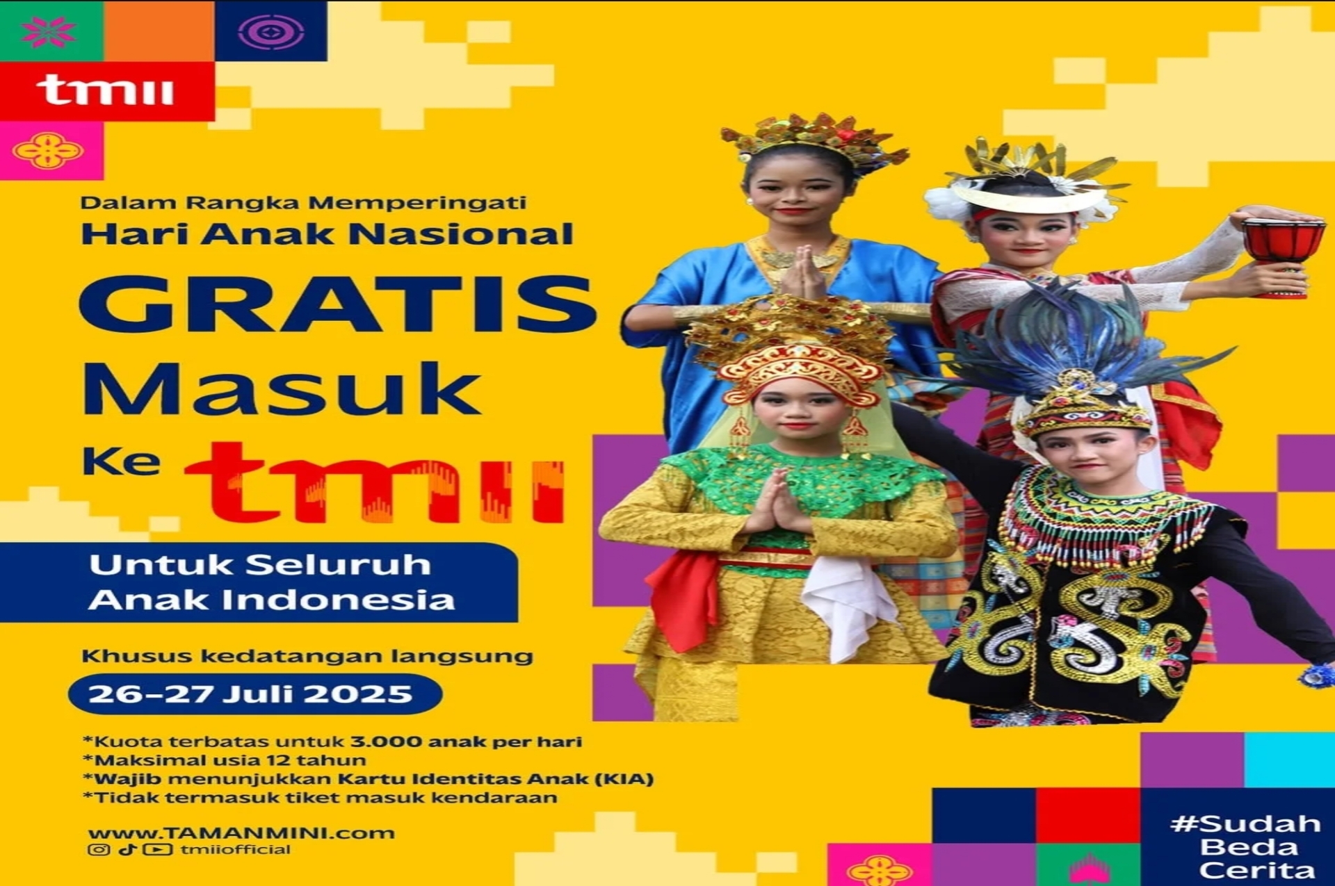 TMII Gratiskan Tiket Masuk Anak-Anak, Momen Spesial Hari Anak Nasional di Jakarta