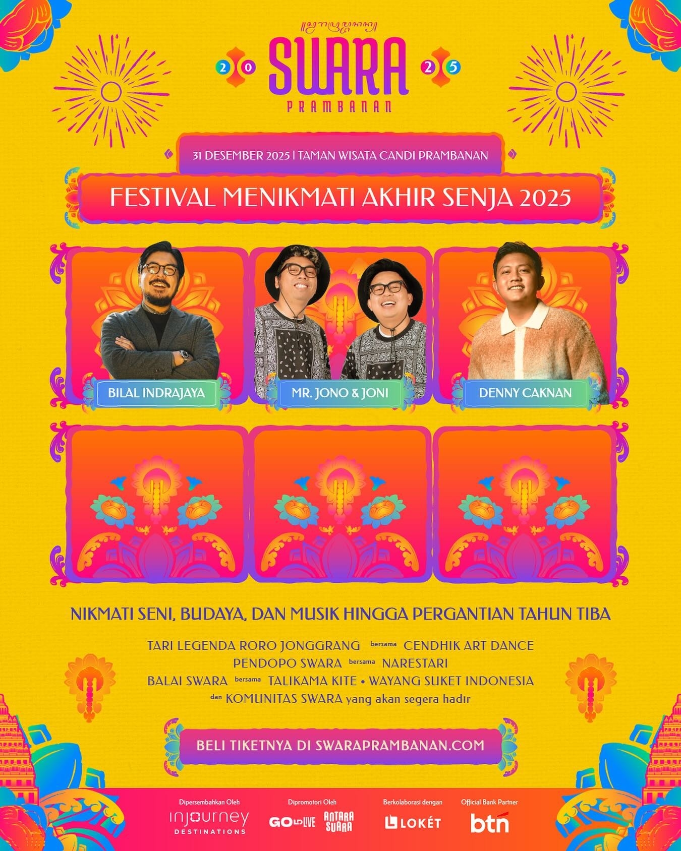 Suara Prambanan 2025 Kembali Hadir di Jogja Akhir Tahun Ini, Menghadirkan Denny Caknan, Mr. Jono & Joni, dan Bilal Indrajaya, Simak Info Lengkapnya!