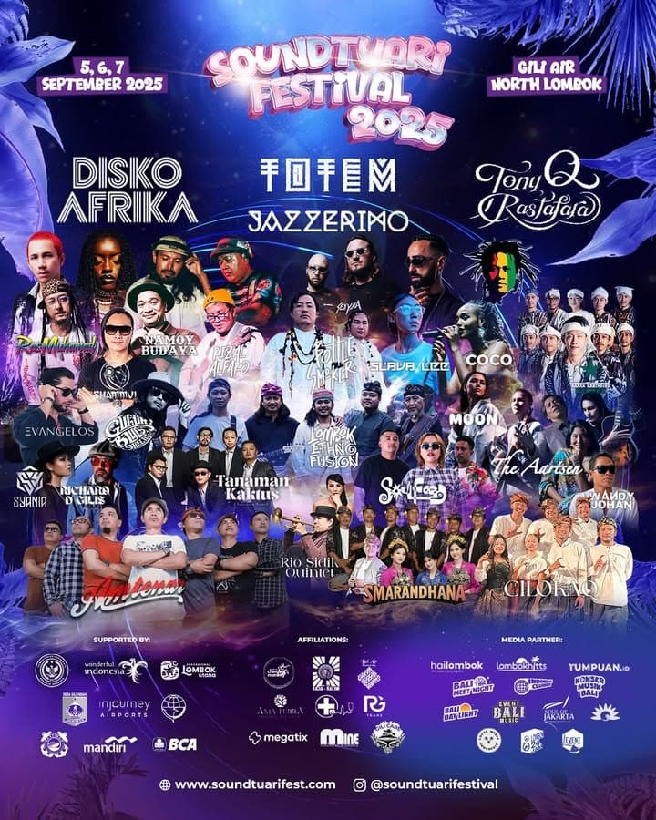 Soundtuari Festival 2025: Pertunjukan Musik, Seni Visual dan Budaya di Gili Air Lombok Utara pada Awal Bulan Depan, Segini Harga Tiketnya!