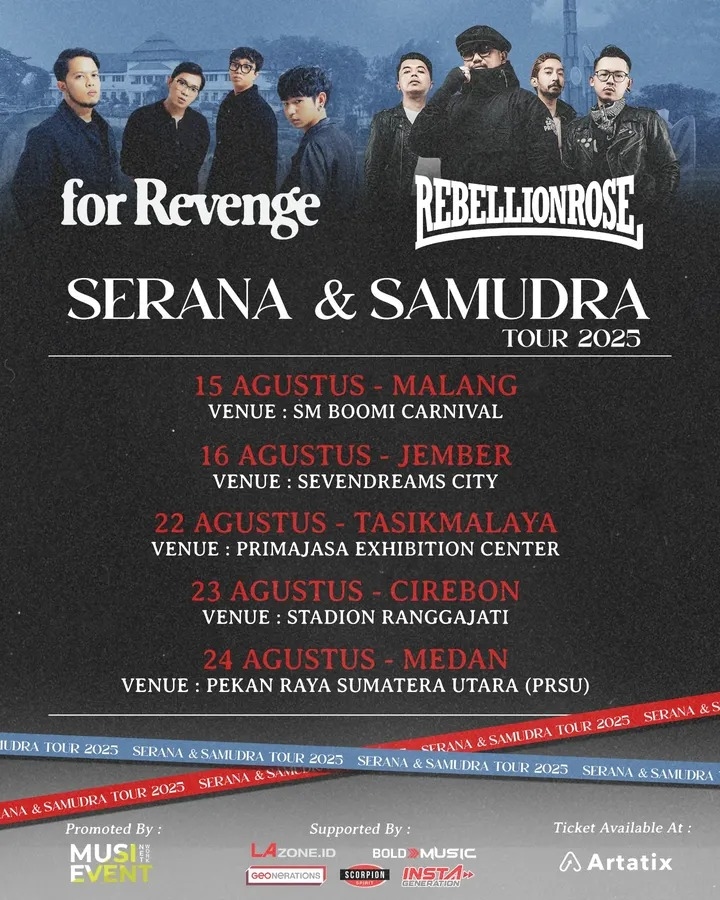 For Revenge dan Rebellion Rose Bakal Gelar Tour Konser di 5 Kota Besar Indonesia Sepanjang Agustus 2025, Cek Lokasi dan Jadwal Lengkapnya!
